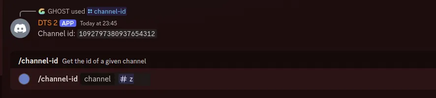 shows the /channel-id command in action